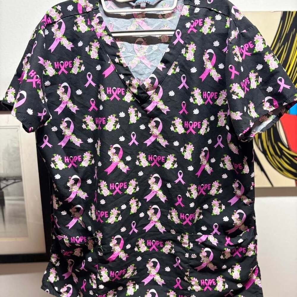 Serene Uniforms Breast Cancer Awareness Scrub Top Size L